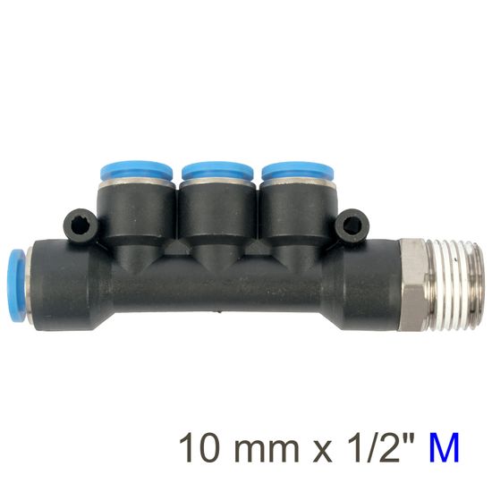 Pu Hose Fitting Manifold 4 X 10mm Port X 1/2'm